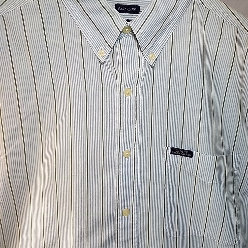 Chaps Men's Casual Striped Button Down Shirt - Blue and White